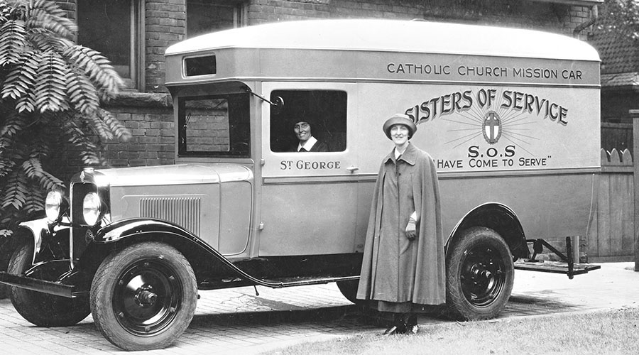 Sister Kathleen Schenck driving with Sister Margaret Guest